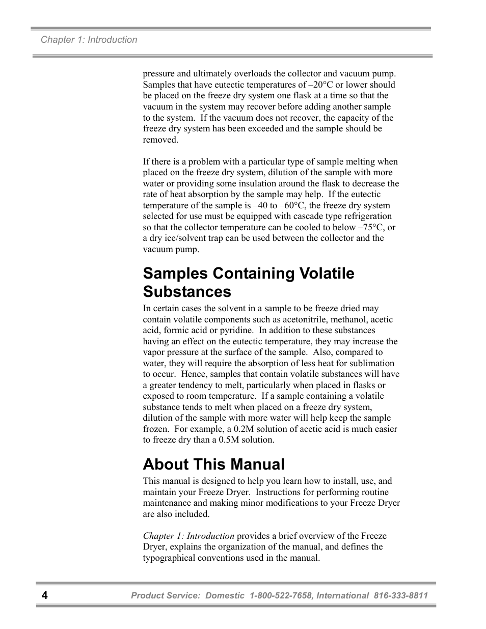 Samples containing volatile substances, About this manual | Labconco FreeZone 6 Liter Benchtop Freeze Dry Systems 77520 Series User Manual | Page 8 / 66