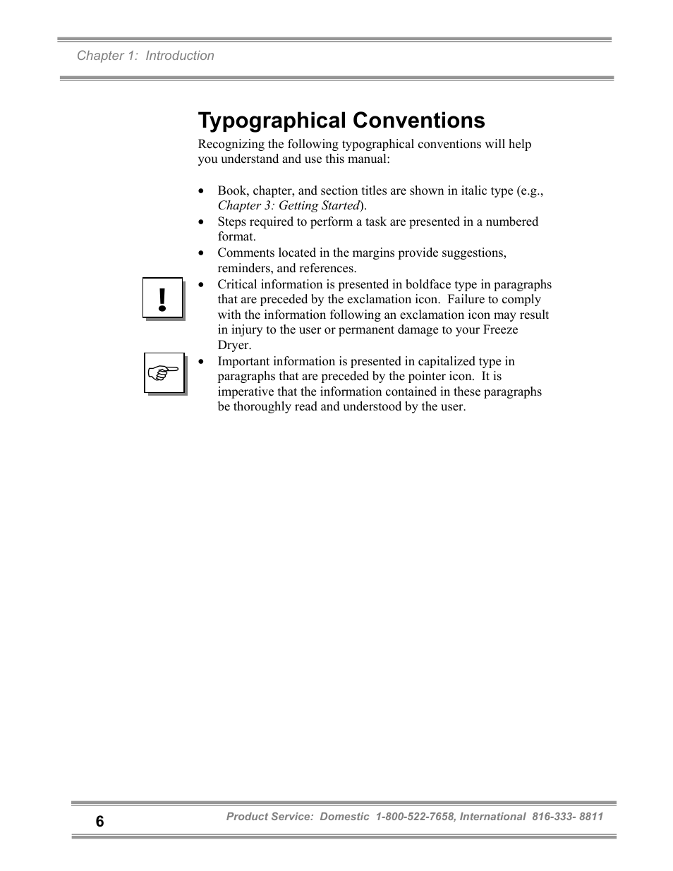 Typographical conventions | Labconco FreeZone and FreeZone Plus 6, 12 and 18 Liter Freeze Dry Systems 79600 Series User Manual | Page 10 / 79