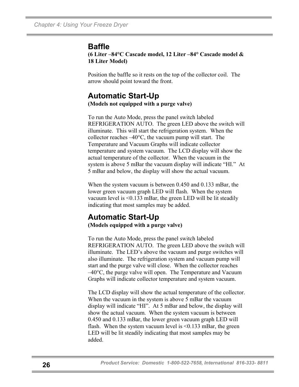 Baffle, Automatic start-up | Labconco FreeZone and FreeZone Plus 6, 12 and 18 Liter Freeze Dry Systems 79600 Series User Manual | Page 30 / 79