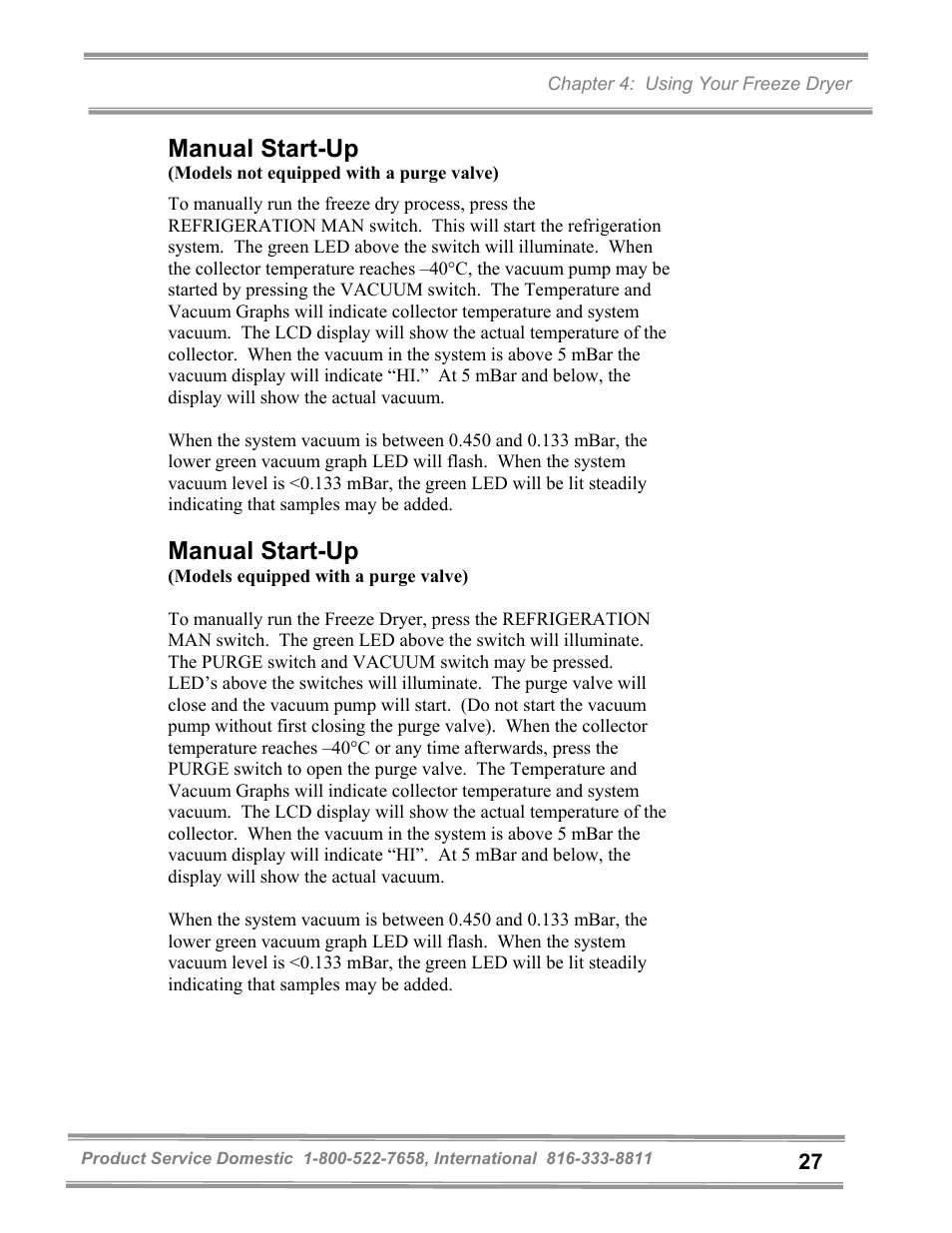 Manual start-up | Labconco FreeZone and FreeZone Plus 6, 12 and 18 Liter Freeze Dry Systems 79600 Series User Manual | Page 31 / 79