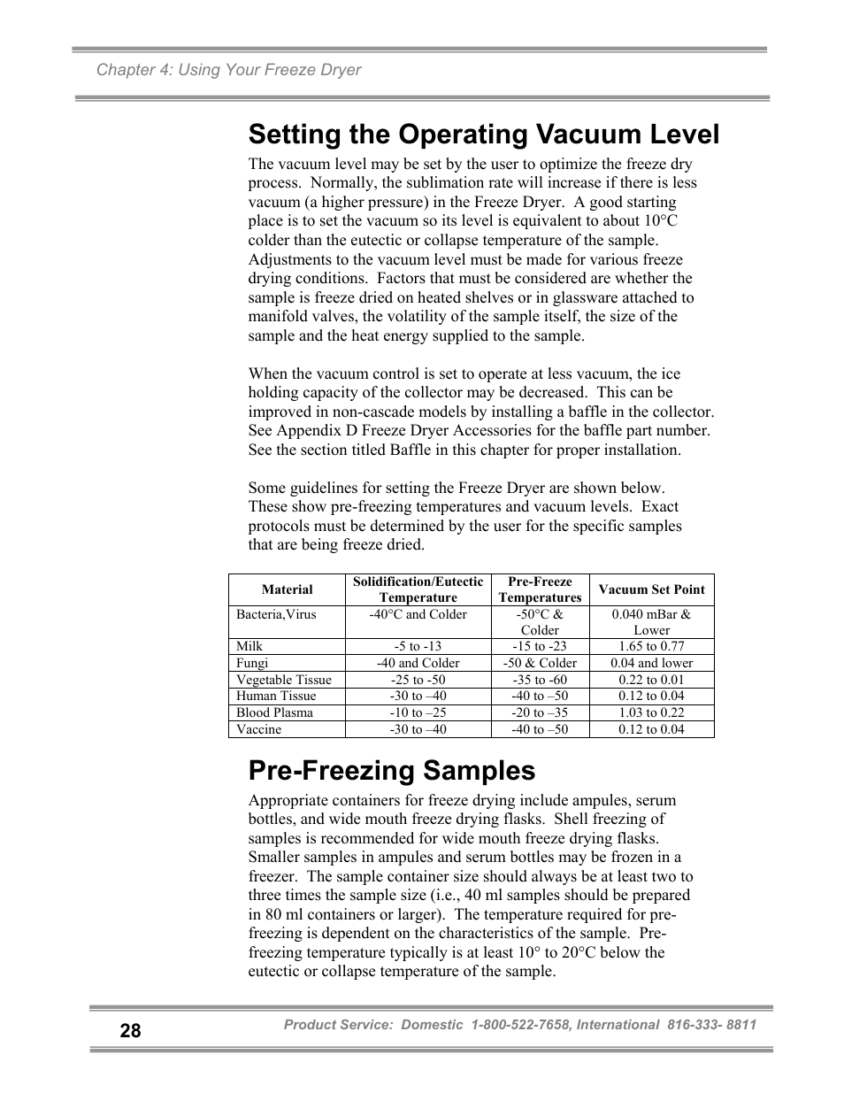 Setting the operating vacuum level, Pre-freezing samples | Labconco FreeZone and FreeZone Plus 6, 12 and 18 Liter Freeze Dry Systems 79600 Series User Manual | Page 32 / 79