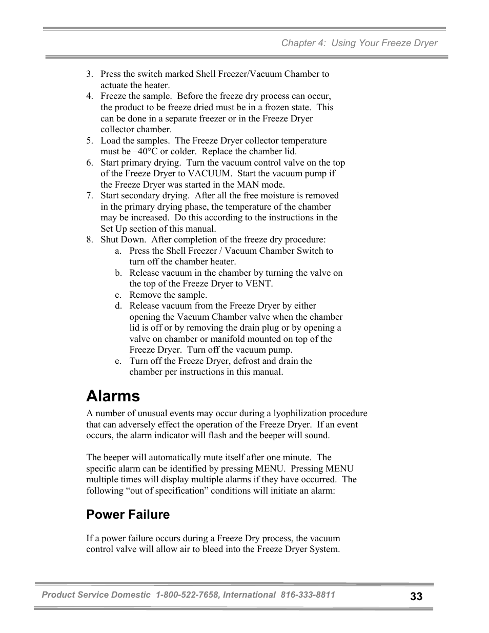 Alarms, Power failure | Labconco FreeZone and FreeZone Plus 6, 12 and 18 Liter Freeze Dry Systems 79600 Series User Manual | Page 37 / 79