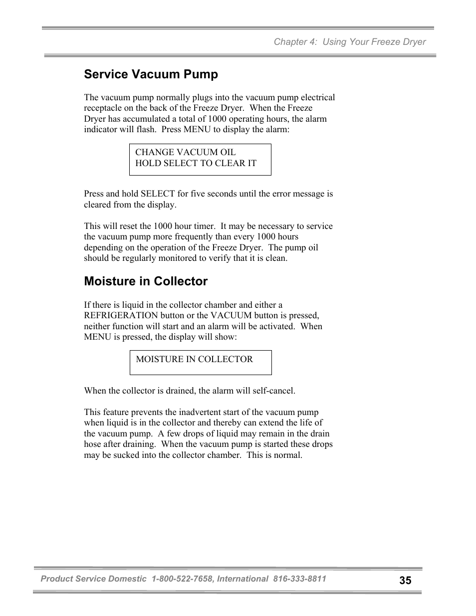 Service vacuum pump, Moisture in collector | Labconco FreeZone and FreeZone Plus 6, 12 and 18 Liter Freeze Dry Systems 79600 Series User Manual | Page 39 / 79