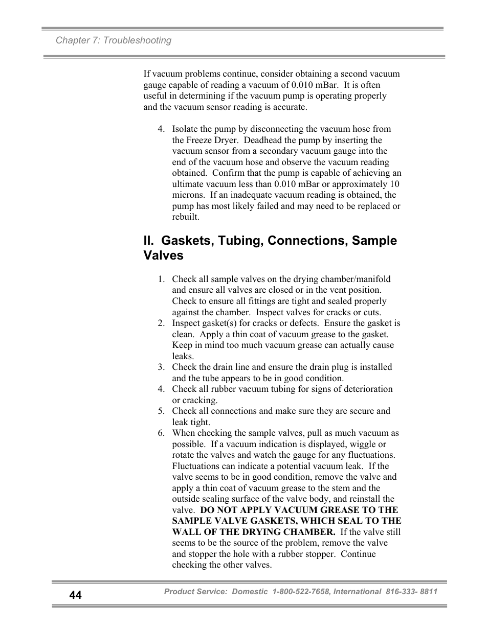 Ii. gaskets, tubing, connections, sample valves | Labconco FreeZone and FreeZone Plus 6, 12 and 18 Liter Freeze Dry Systems 79600 Series User Manual | Page 48 / 79