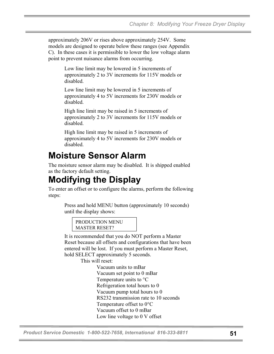 Moisture sensor alarm, Modifying the display | Labconco FreeZone and FreeZone Plus 6, 12 and 18 Liter Freeze Dry Systems 79600 Series User Manual | Page 55 / 79