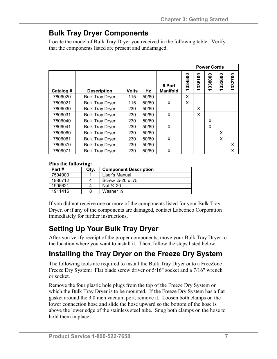 Bulk tray dryer components, Setting up your bulk tray dryer, Installing the tray dryer on the freeze dry system | Labconco FreeZone Bulk Tray Dryer 78060 Series User Manual | Page 11 / 43