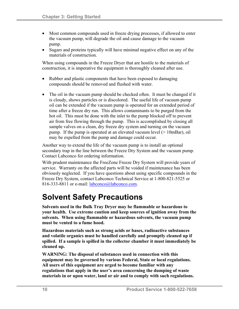 Solvent safety precautions | Labconco FreeZone Bulk Tray Dryer 78060 Series User Manual | Page 14 / 43
