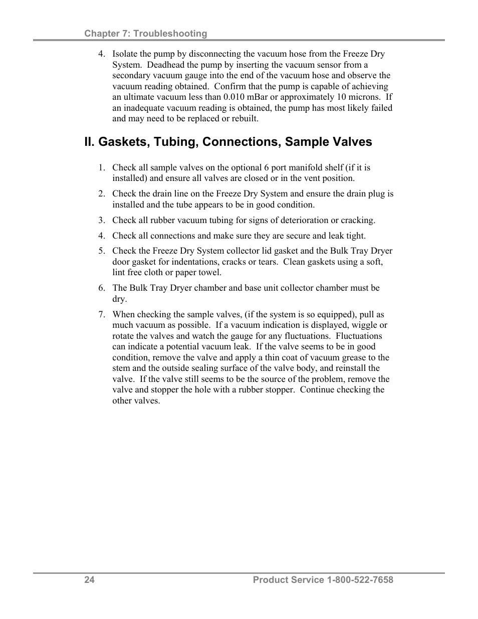 Ii. gaskets, tubing, connections, sample valves | Labconco FreeZone Bulk Tray Dryer 78060 Series User Manual | Page 28 / 43