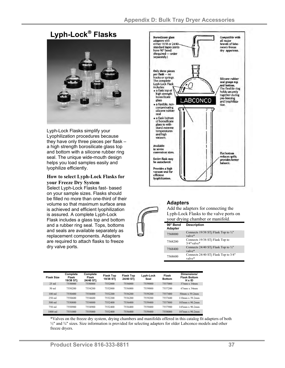 Lyph-lock, Flasks, Adapters | Labconco FreeZone Bulk Tray Dryer 78060 Series User Manual | Page 41 / 43