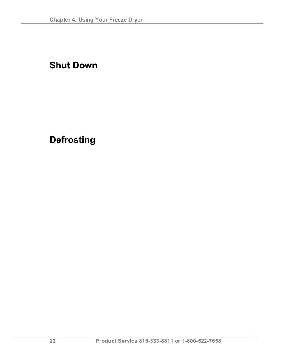 Shut down, Defrosting | Labconco FreeZone Plus 4.5 Liter and FreeZone -105 C Cascade Freeze Dry Systems 73870 Series User Manual | Page 26 / 59