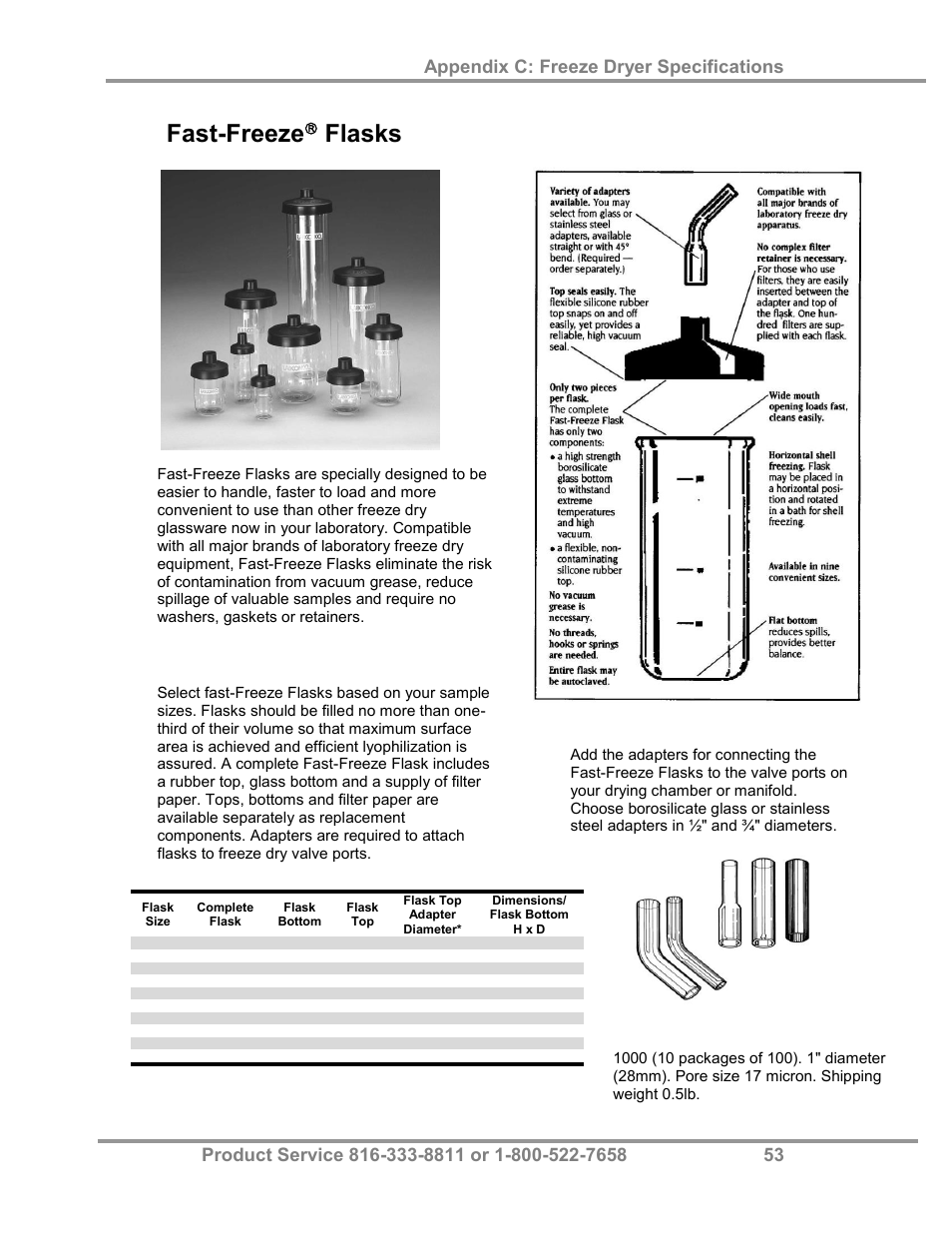 Fast-freeze, Flasks, Adapters | Labconco FreeZone Plus 4.5 Liter and FreeZone -105 C Cascade Freeze Dry Systems 73870 Series User Manual | Page 57 / 59