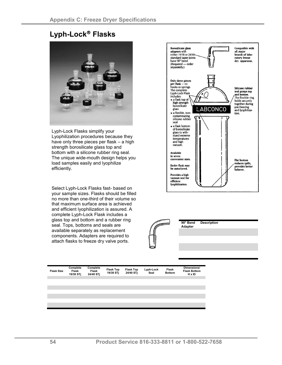 Lyph-lock, Flasks, Adapters | Labconco FreeZone Plus 4.5 Liter and FreeZone -105 C Cascade Freeze Dry Systems 73870 Series User Manual | Page 58 / 59