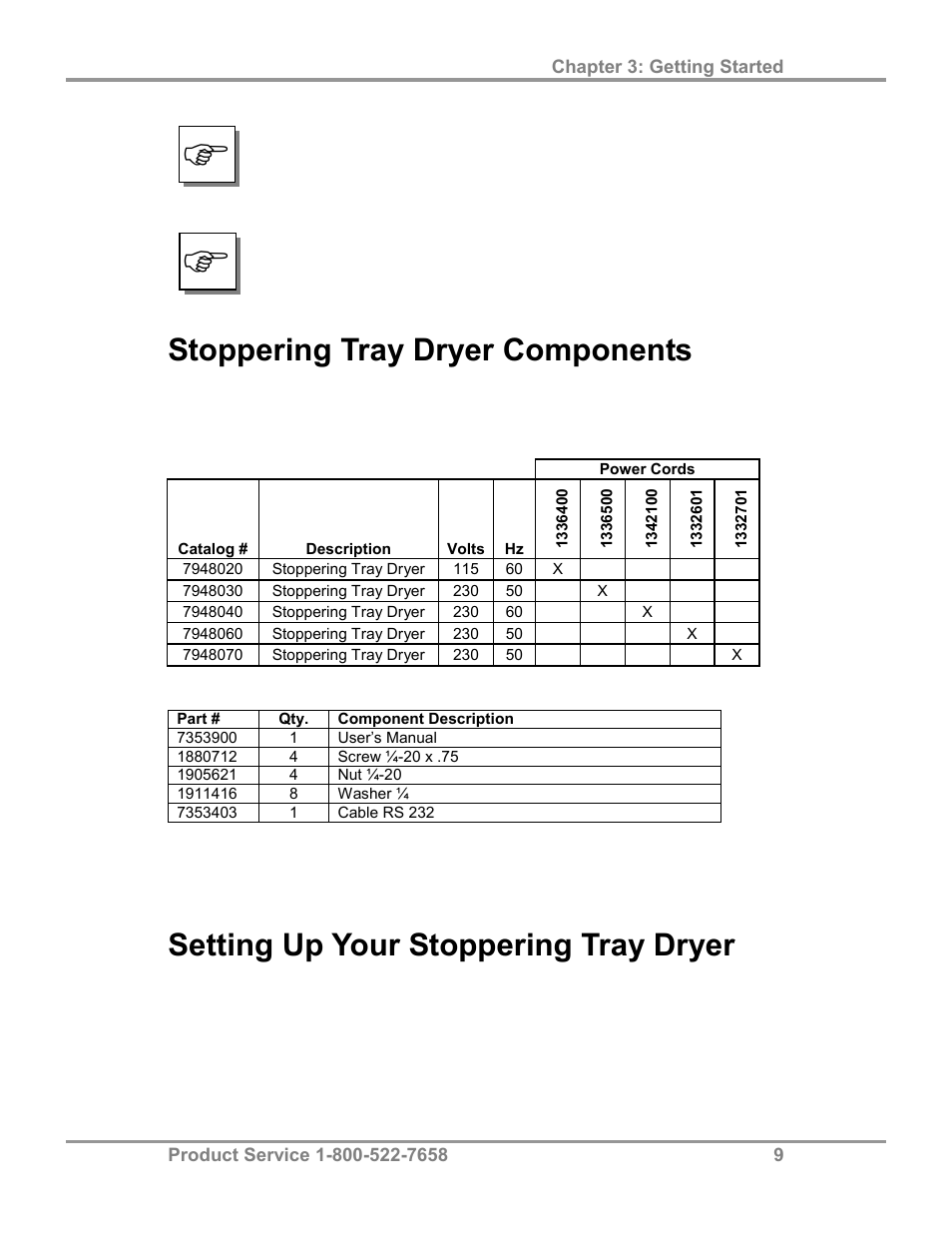 Stoppering tray dryer components, Setting up your stoppering tray dryer | Labconco FreeZone Stoppering Tray Dryers 79480 Series User Manual | Page 13 / 58