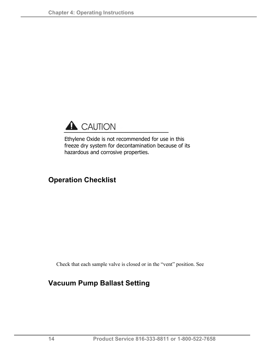 Operation checklist, Vacuum pump ballast setting | Labconco FreeZone Triad Freeze Dry System 74000 Series User Manual | Page 18 / 58