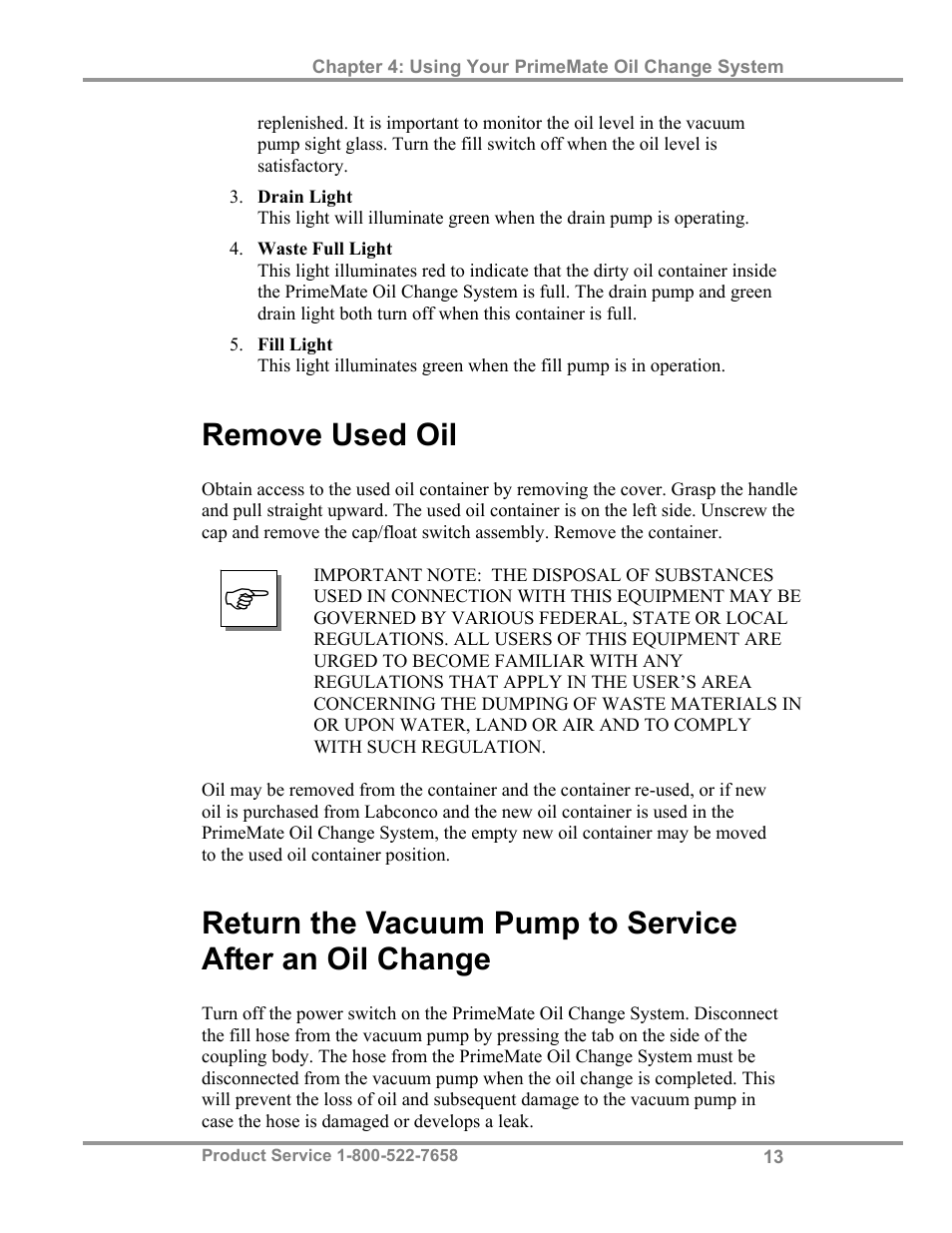 Remove used oil | Labconco PrimeMate Oil Change System 73570 Series User Manual | Page 17 / 30