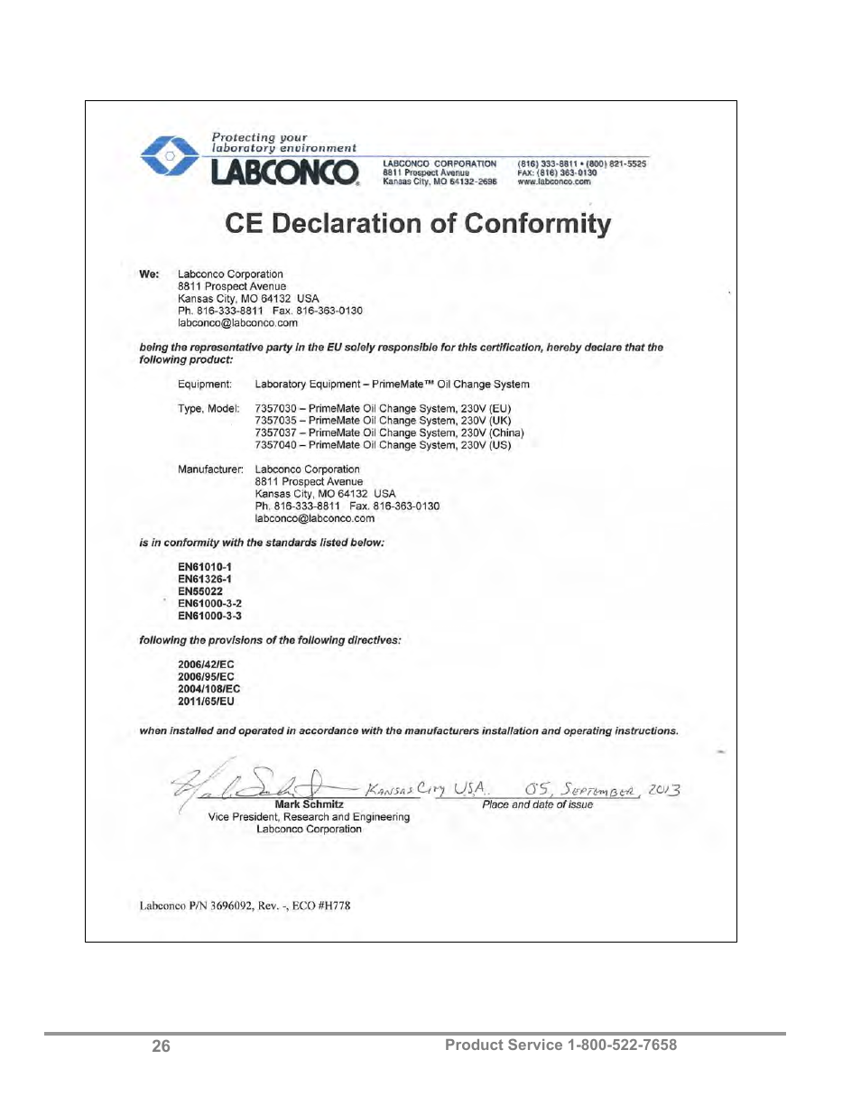 Labconco PrimeMate Oil Change System 73570 Series User Manual | Page 30 / 30