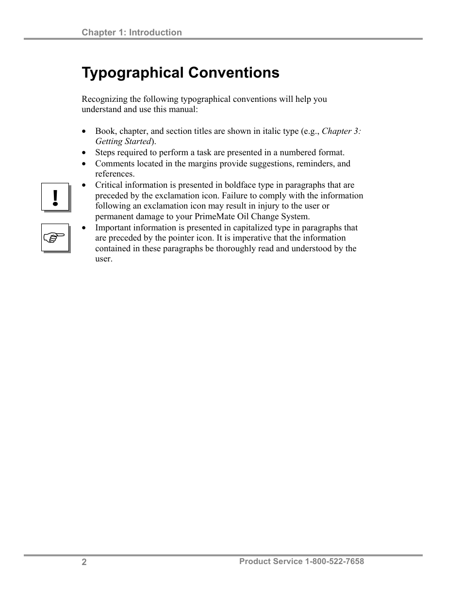 Typographical conventions | Labconco PrimeMate Oil Change System 73570 Series User Manual | Page 6 / 30