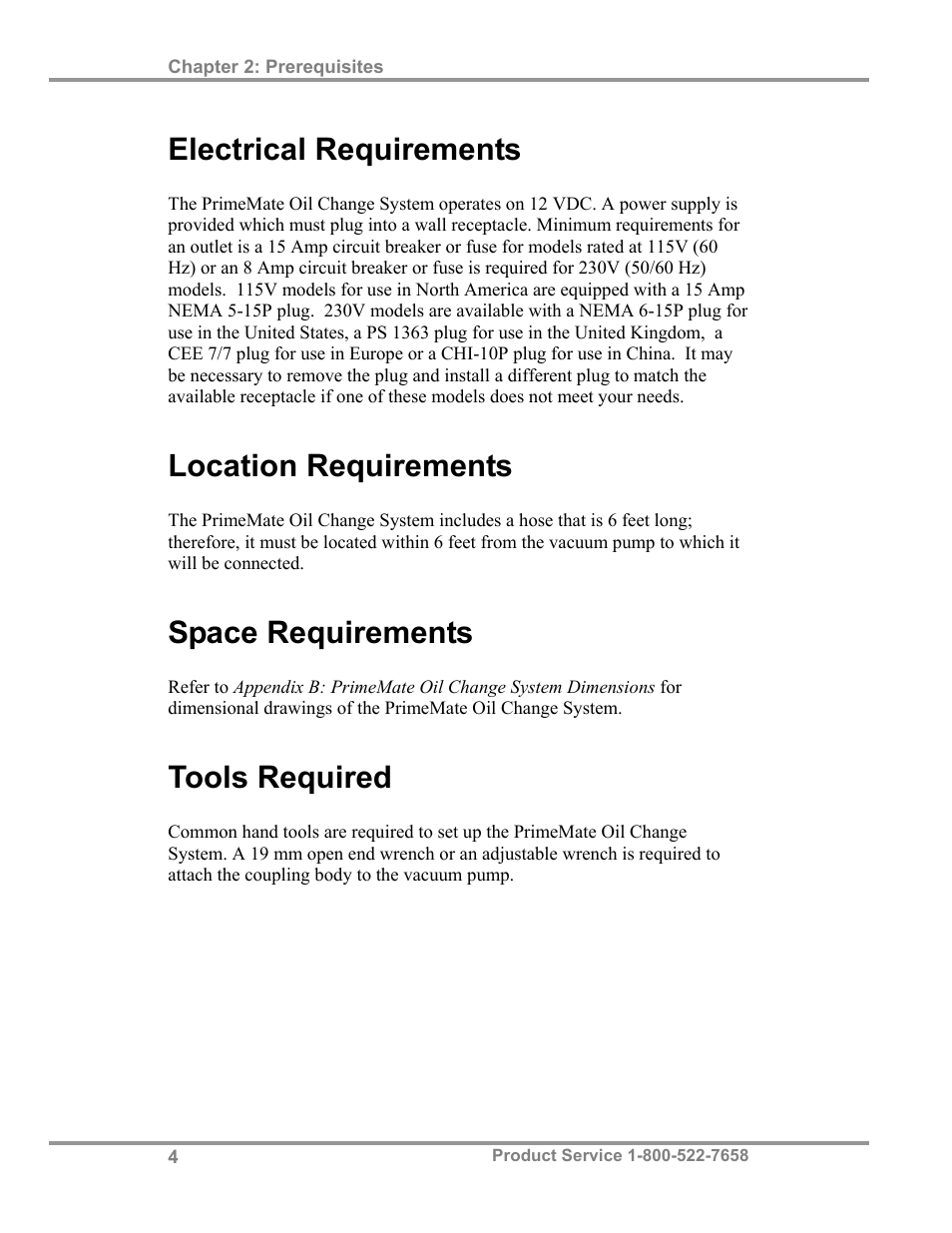 Electrical requirements, Location requirements, Space requirements | Tools required | Labconco PrimeMate Oil Change System 73570 Series User Manual | Page 8 / 30