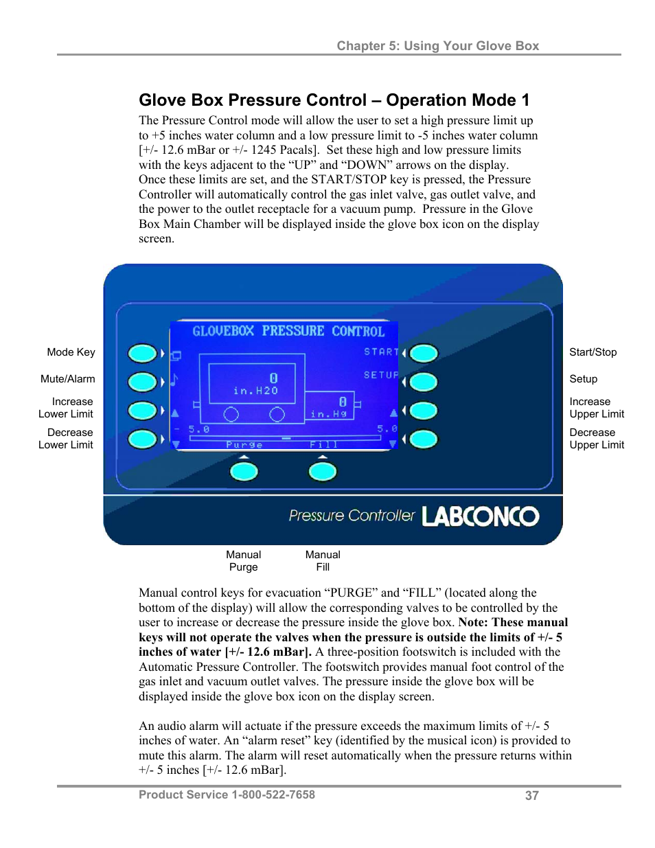 Glove box pressure control – operation mode 1 | Labconco Protector Controlled Atmosphere Glove Box User Manual | Page 41 / 80