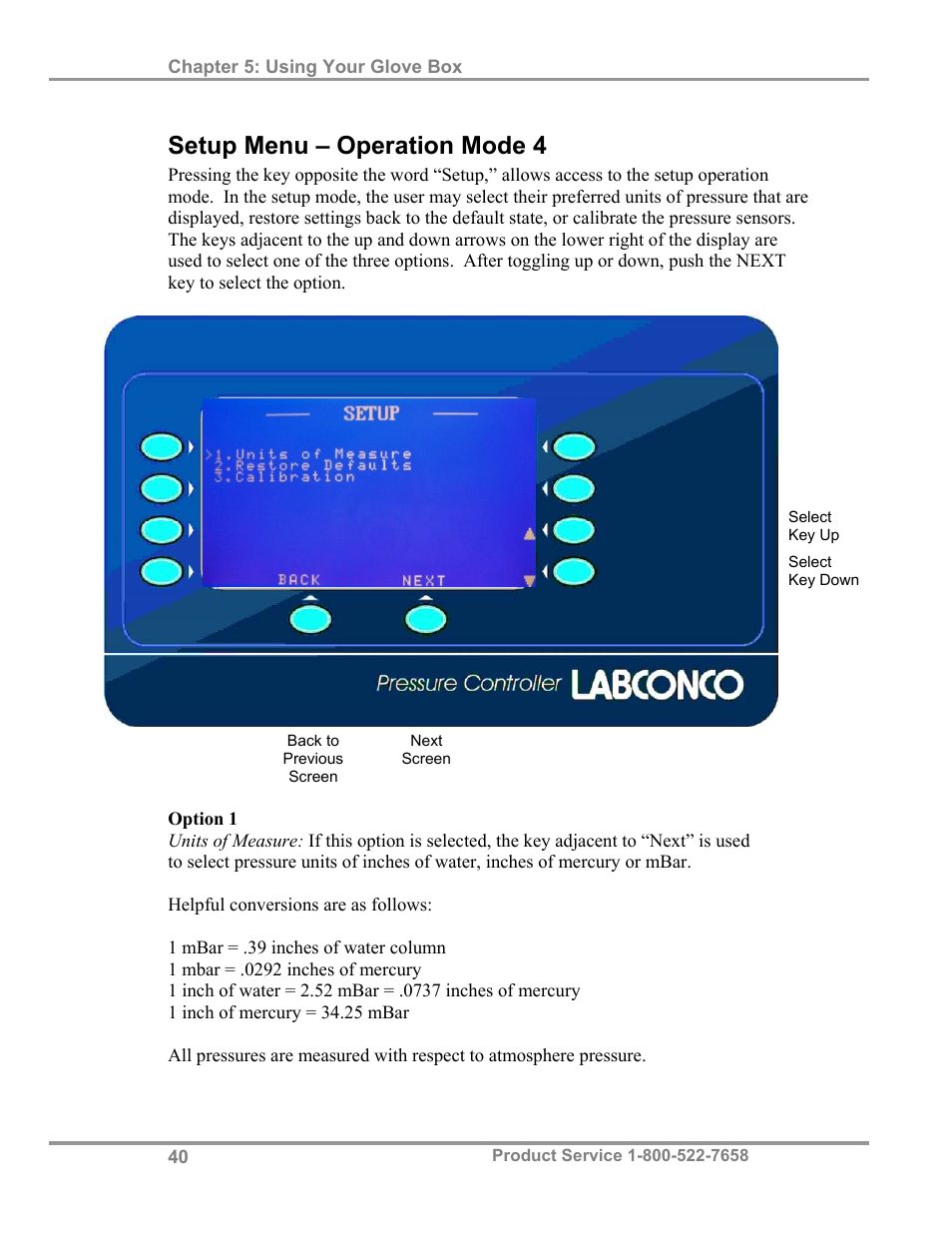 Setup menu – operation mode 4 | Labconco Protector Controlled Atmosphere Glove Box User Manual | Page 44 / 80