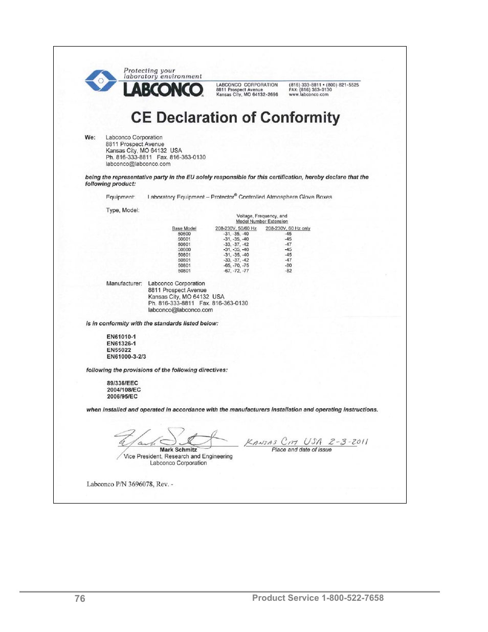 Labconco Protector Controlled Atmosphere Glove Box User Manual | Page 80 / 80