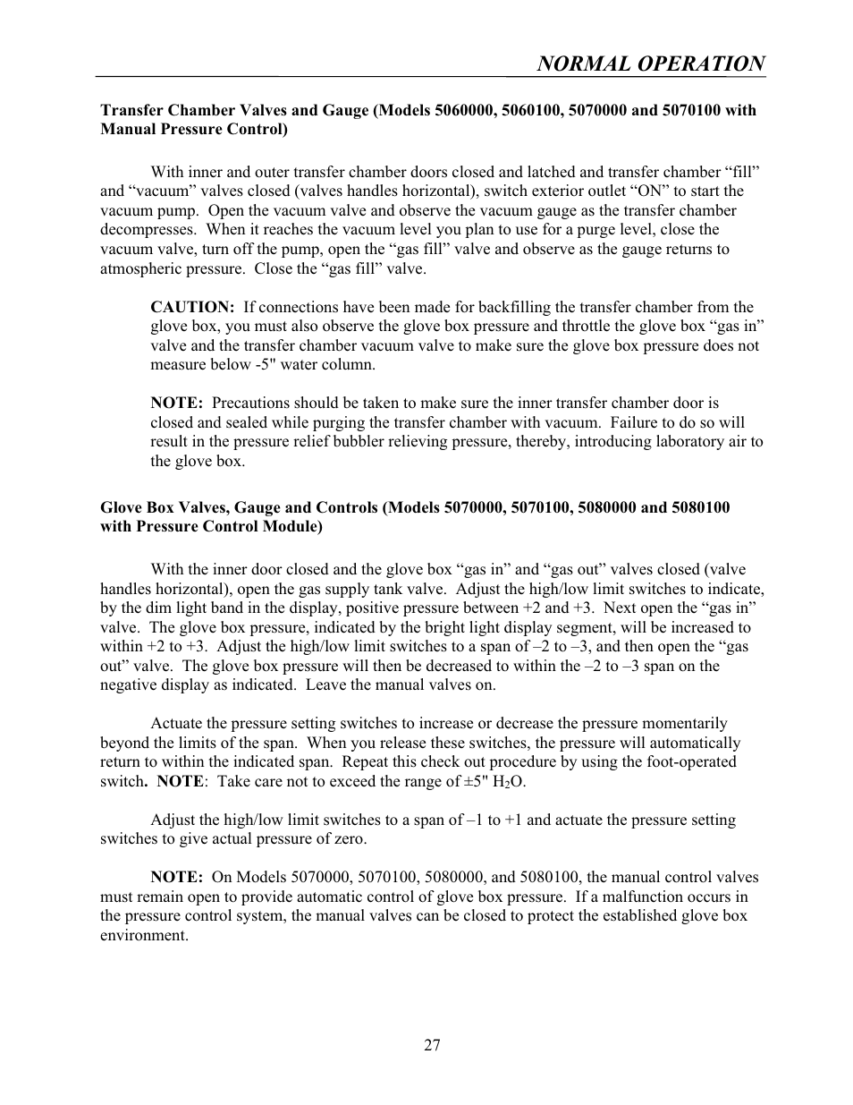 Normal operation | Labconco Protector Controlled Atmosphere Glove Boxes 5080102 User Manual | Page 26 / 53