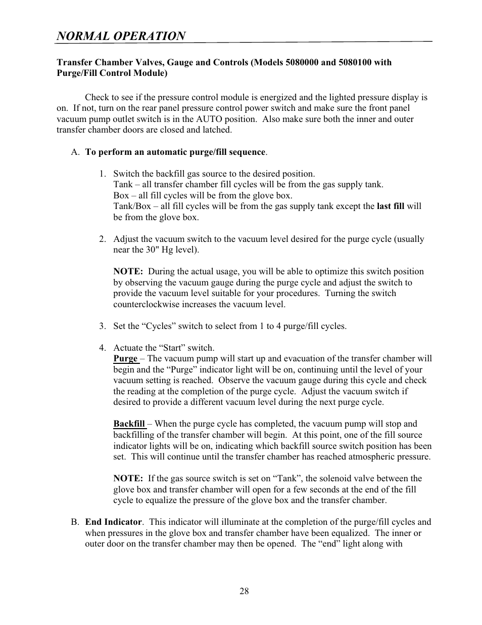 Normal operation | Labconco Protector Controlled Atmosphere Glove Boxes 5080102 User Manual | Page 27 / 53