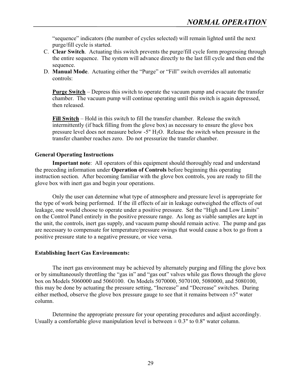 Normal operation | Labconco Protector Controlled Atmosphere Glove Boxes 5080102 User Manual | Page 28 / 53