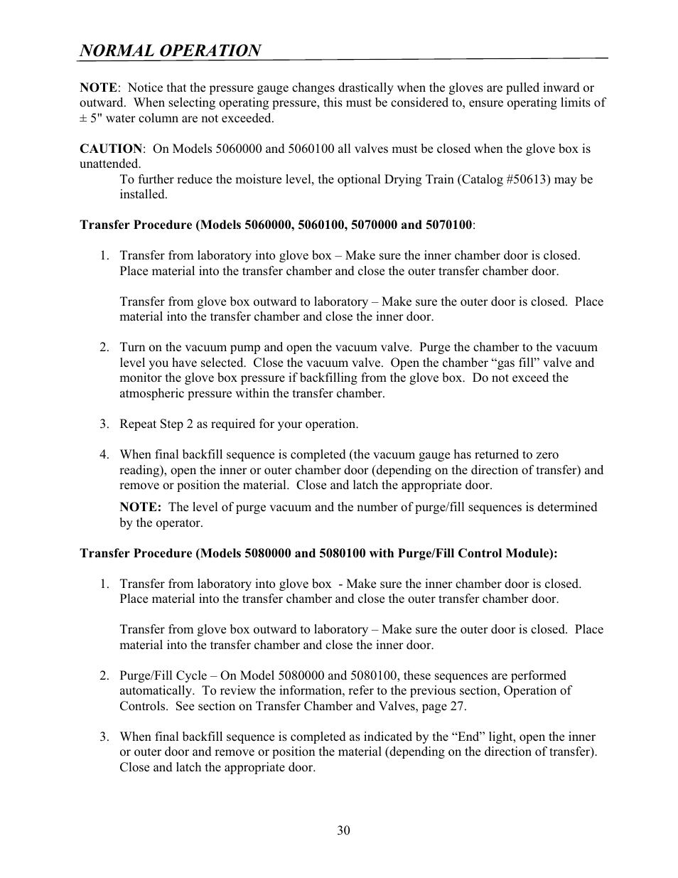 Normal operation | Labconco Protector Controlled Atmosphere Glove Boxes 5080102 User Manual | Page 29 / 53