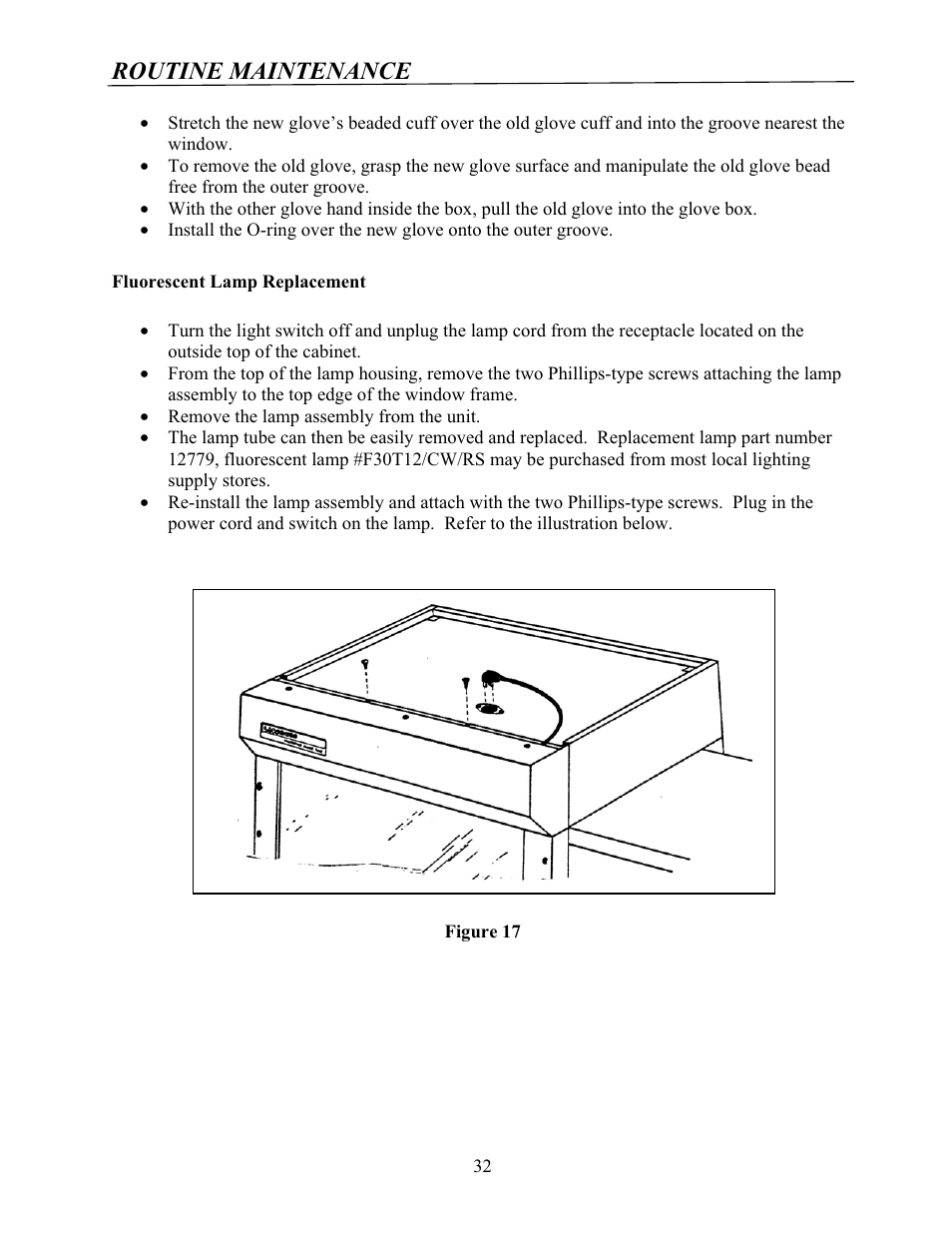 Routine maintenance | Labconco Protector Controlled Atmosphere Glove Boxes 5080102 User Manual | Page 31 / 53
