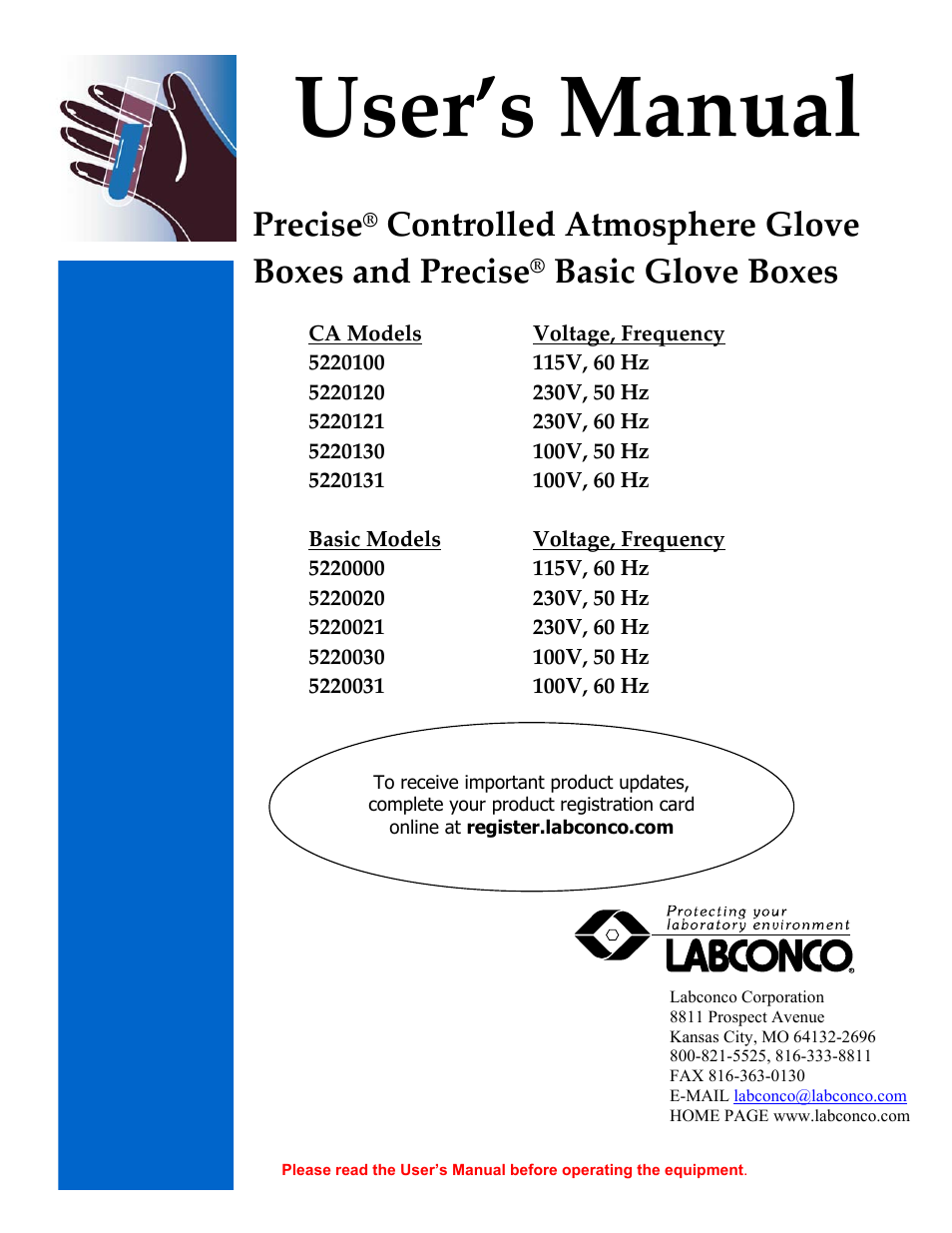 Labconco Precise Controlled Atmosphere and Basic Glove Boxes 5220131 User Manual | 63 pages