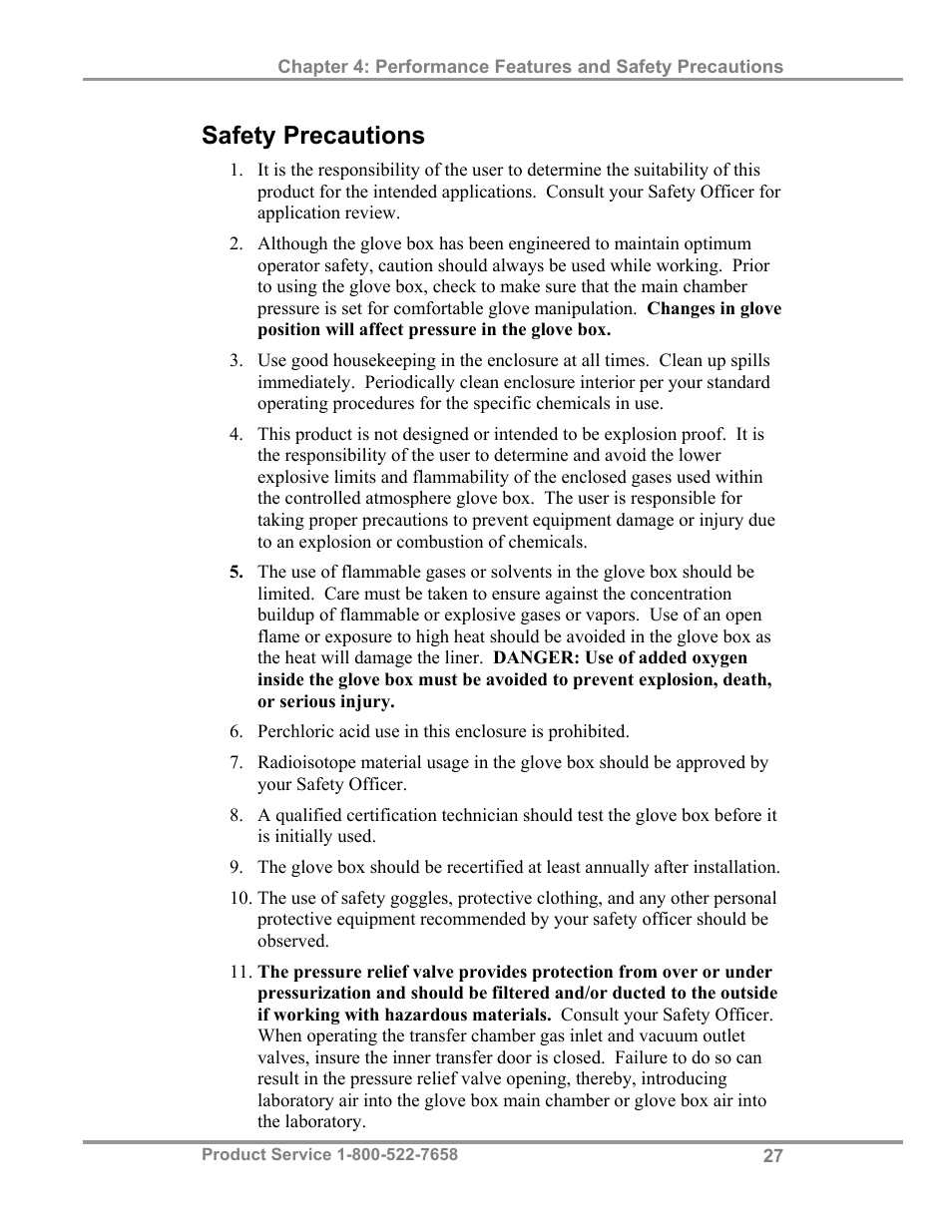 Safety precautions | Labconco Precise Controlled Atmosphere and Basic Glove Boxes 5220131 User Manual | Page 31 / 63