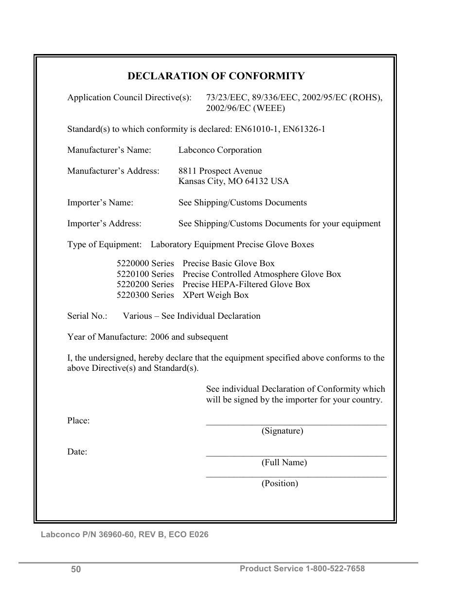 Labconco Precise HEPA-Filtered Glove Boxes 5220231 User Manual | Page 54 / 54