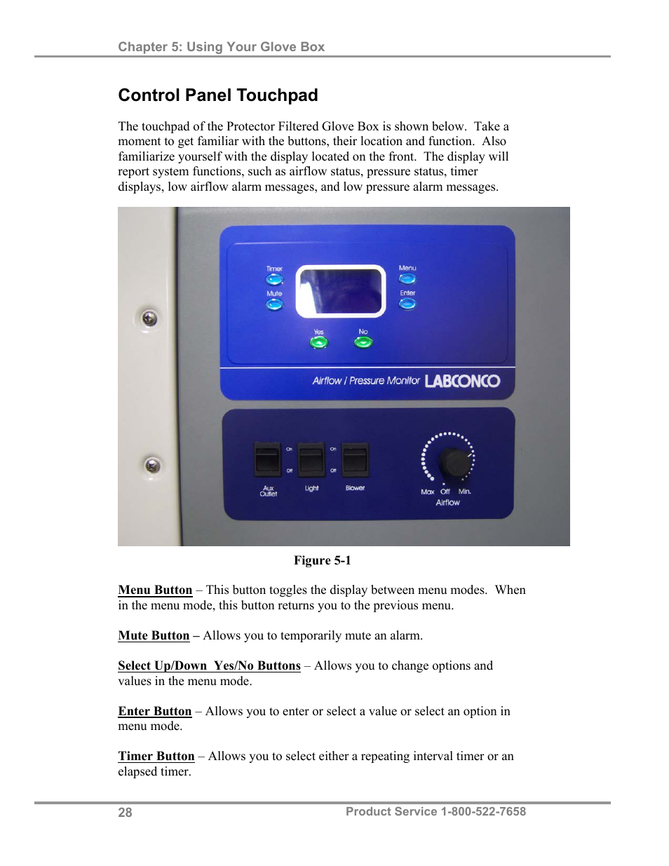 Control panel touchpad | Labconco Protector Filtered Glove Box User Manual | Page 32 / 68