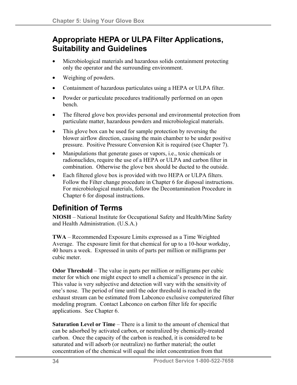 Definition of terms | Labconco Protector Filtered Glove Box User Manual | Page 38 / 68