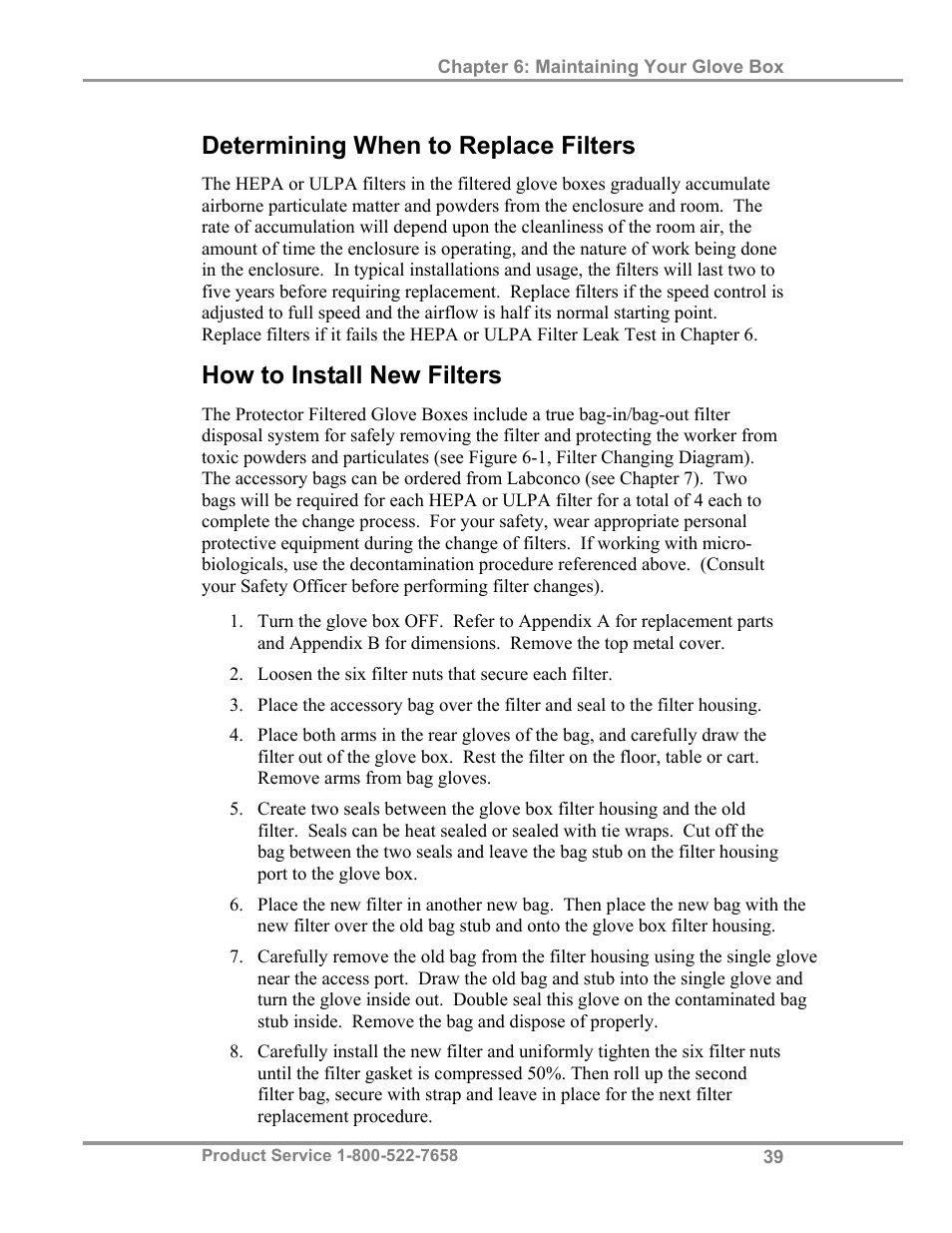 Determining when to replace filters, How to install new filters | Labconco Protector Filtered Glove Box User Manual | Page 43 / 68