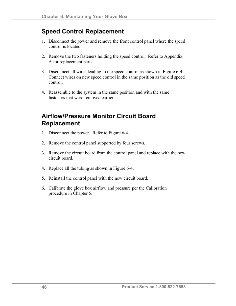 Speed control replacement, Airflow/pressure monitor circuit board replacement | Labconco Protector Filtered Glove Box User Manual | Page 50 / 68