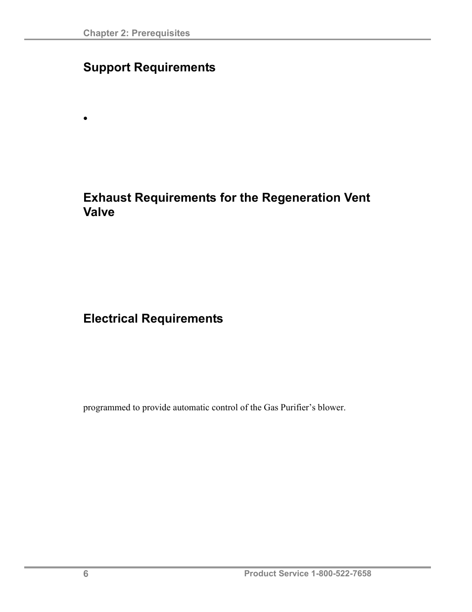 Support requirements, Electrical requirements | Labconco AtmosPure Re-Gen Gas Purifiers 5121845 User Manual | Page 10 / 59