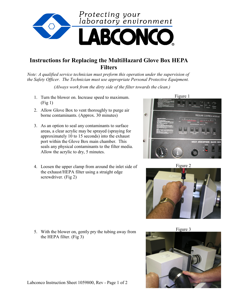 Labconco HEPA Filter User Manual | 2 pages