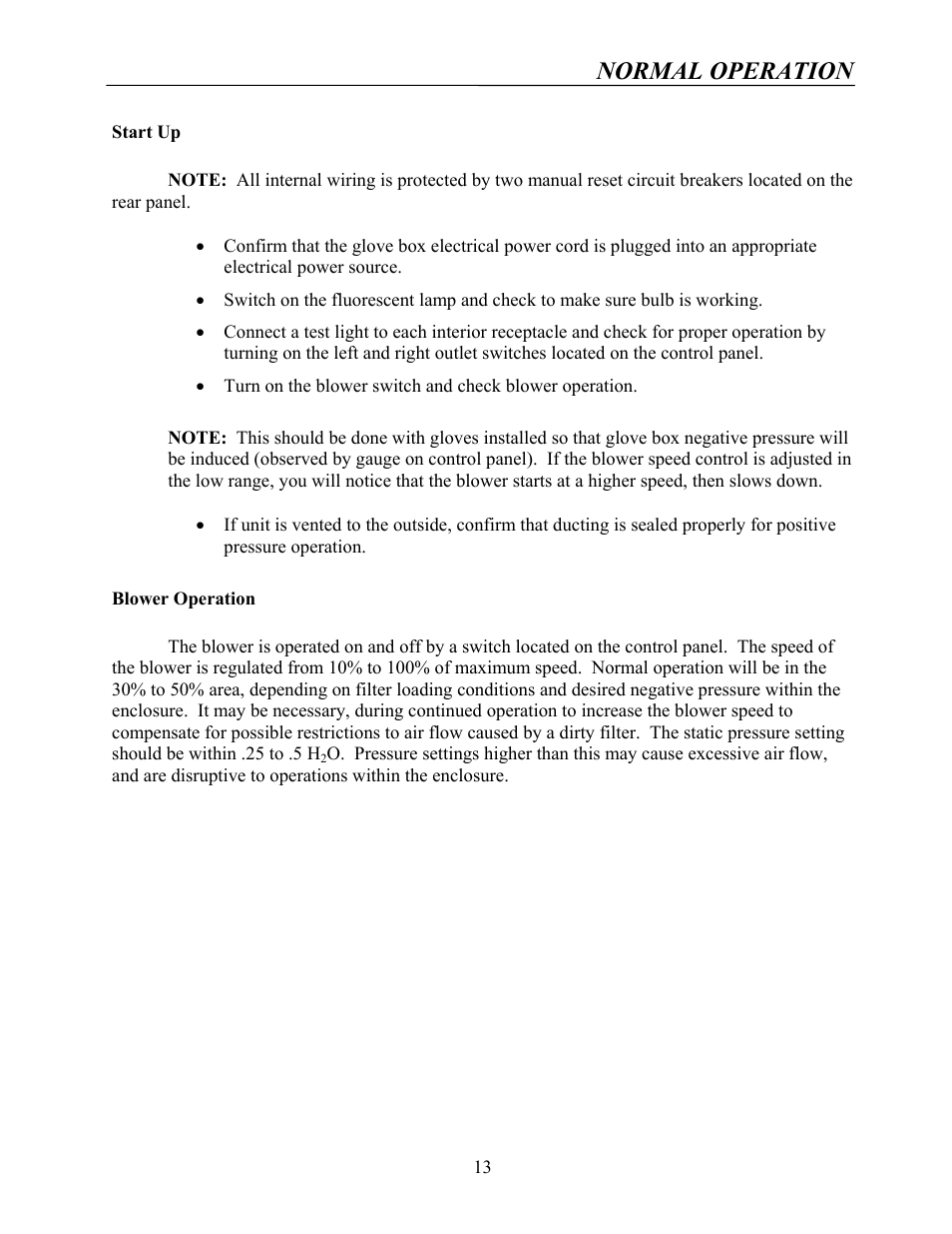 Normal operation | Labconco Protector Multi-Hazard Glove Box 5065502 User Manual | Page 12 / 31