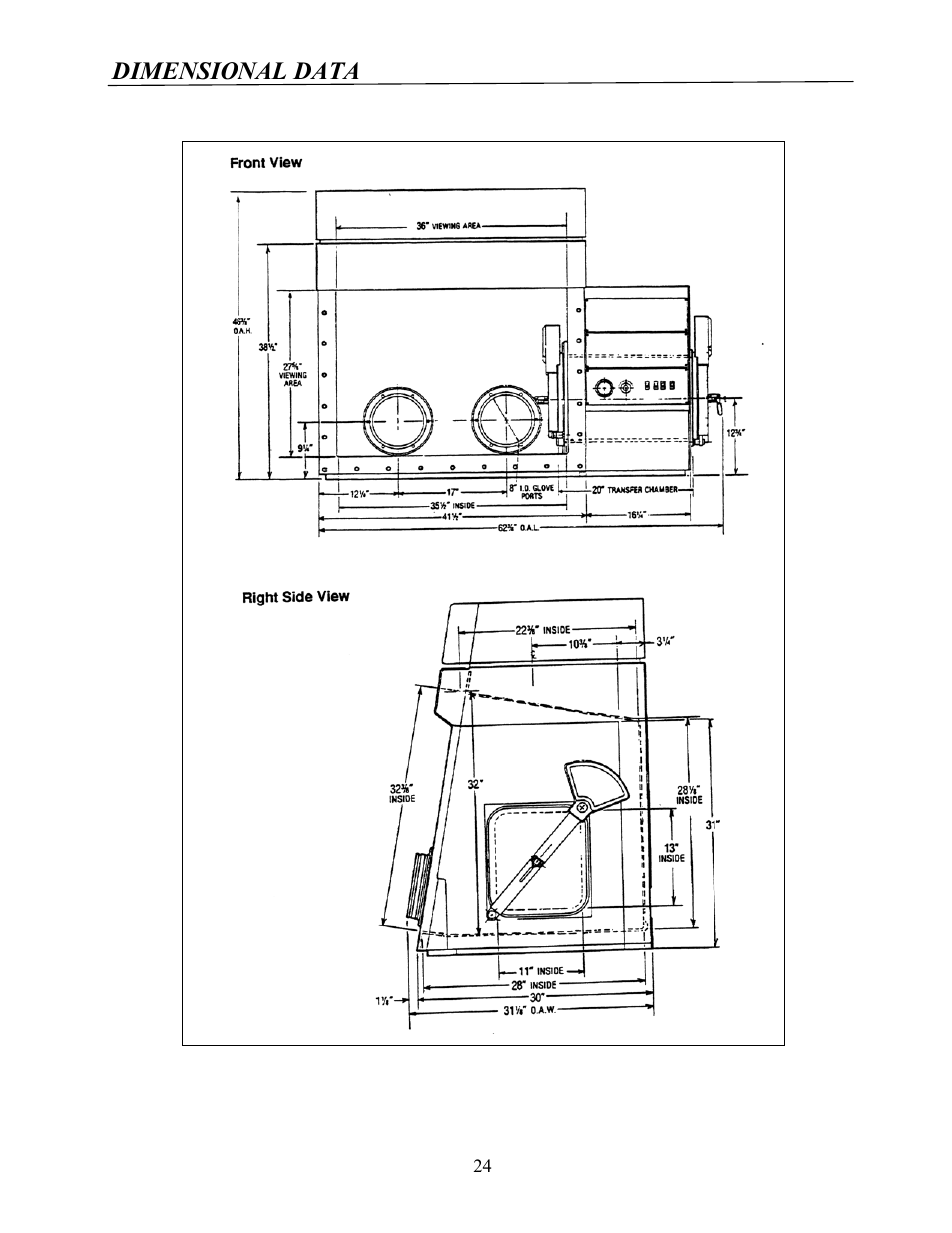 Dimensional data | Labconco Protector Multi-Hazard Glove Box 5065502 User Manual | Page 23 / 31