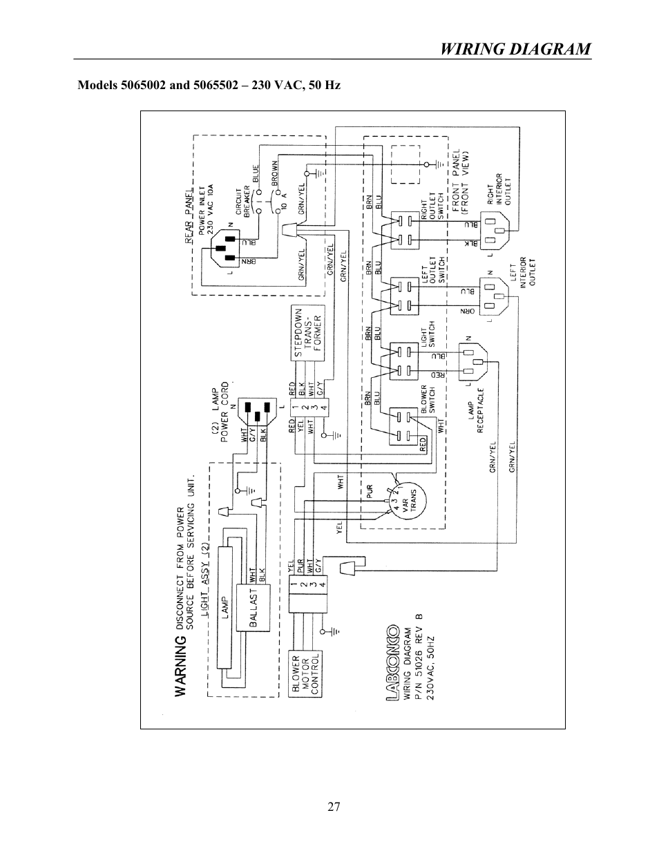 Wiring diagram | Labconco Protector Multi-Hazard Glove Box 5065502 User Manual | Page 26 / 31