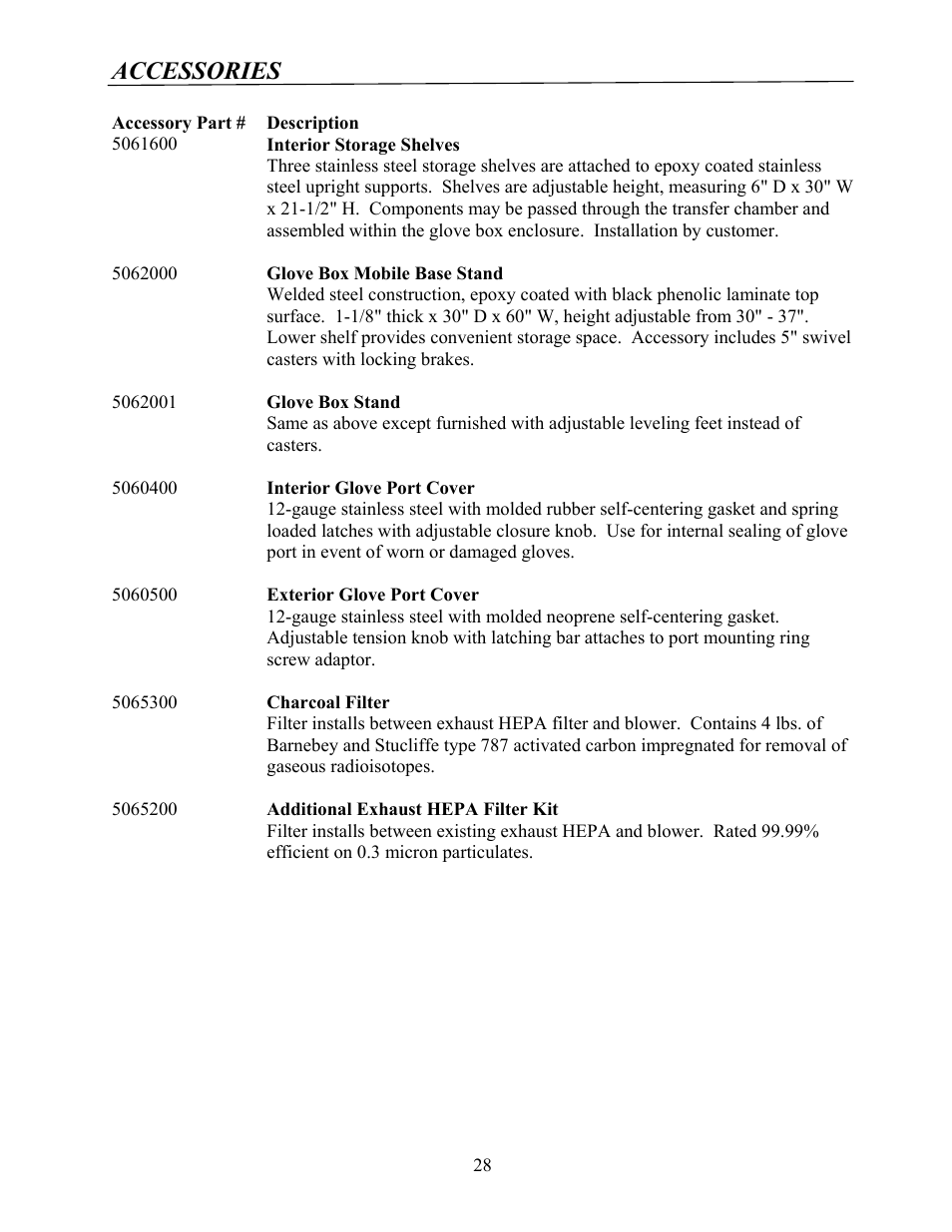 Accessories | Labconco Protector Multi-Hazard Glove Box 5065502 User Manual | Page 27 / 31