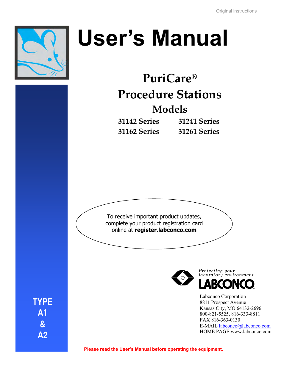 Labconco PuriCare Procedure Stations 31261 Series User Manual | 62 pages