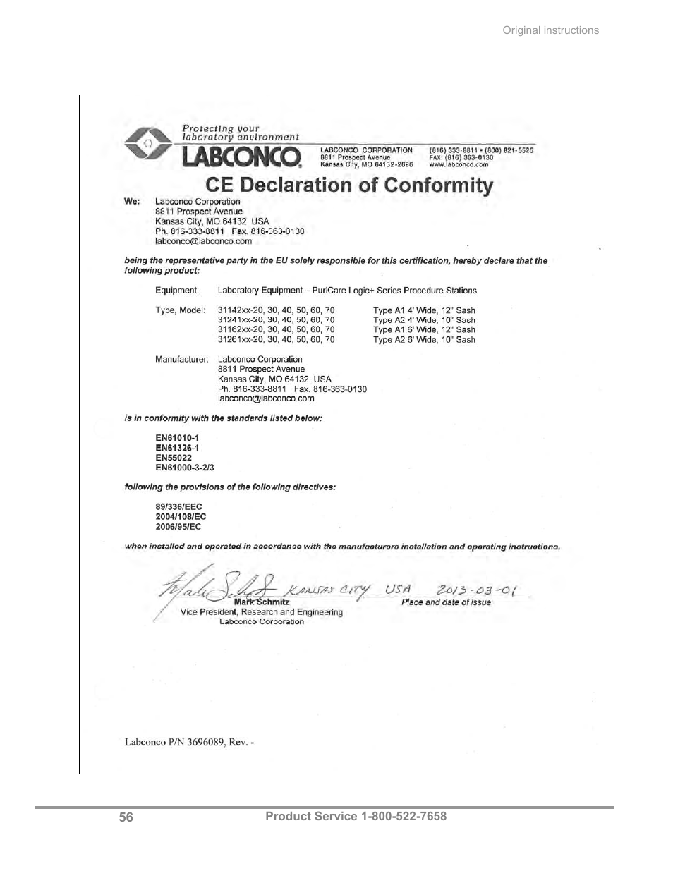 Labconco PuriCare Procedure Stations 31261 Series User Manual | Page 62 / 62