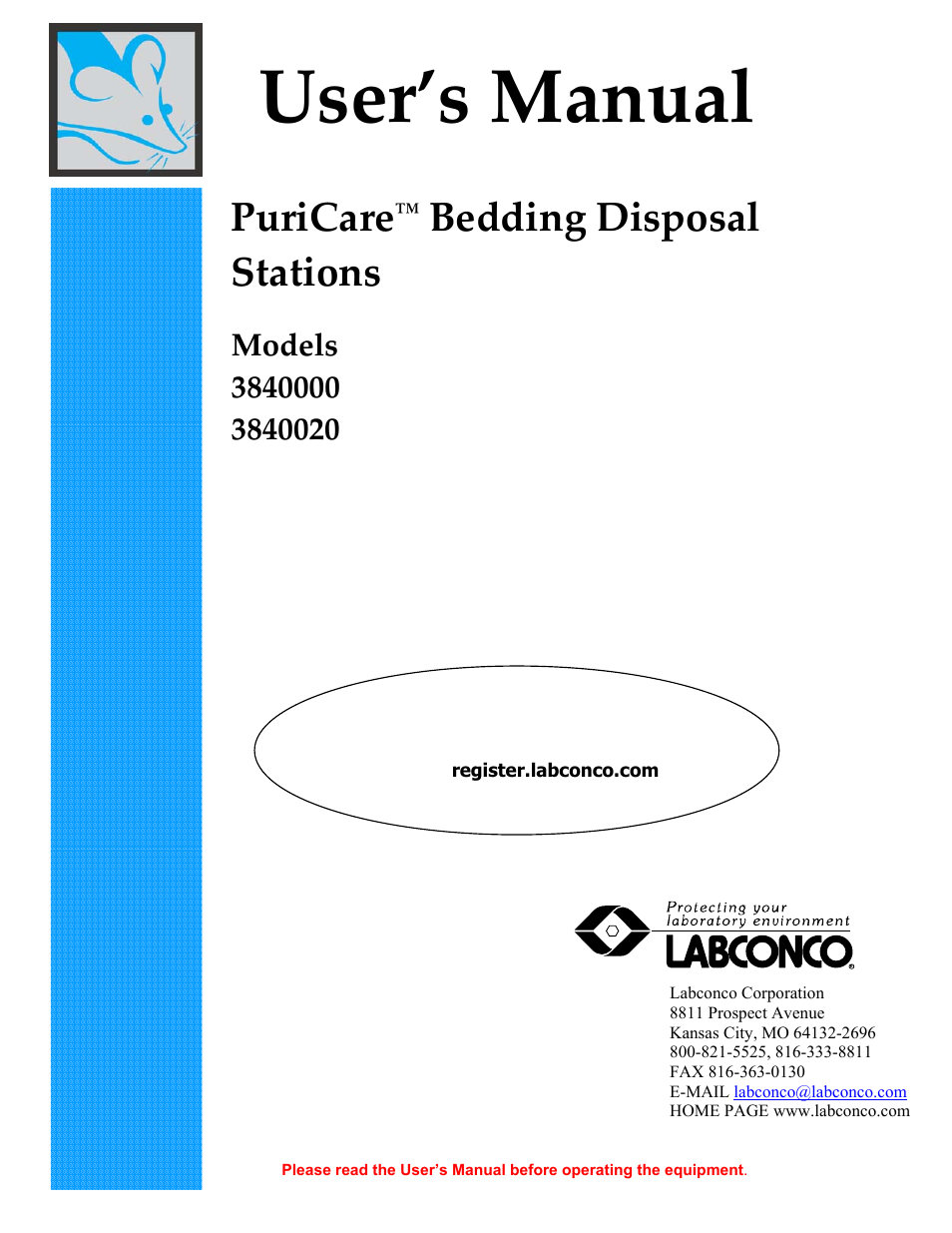 Labconco PuriCare Bedding Disposal Stations 3840020 User Manual | 59 pages