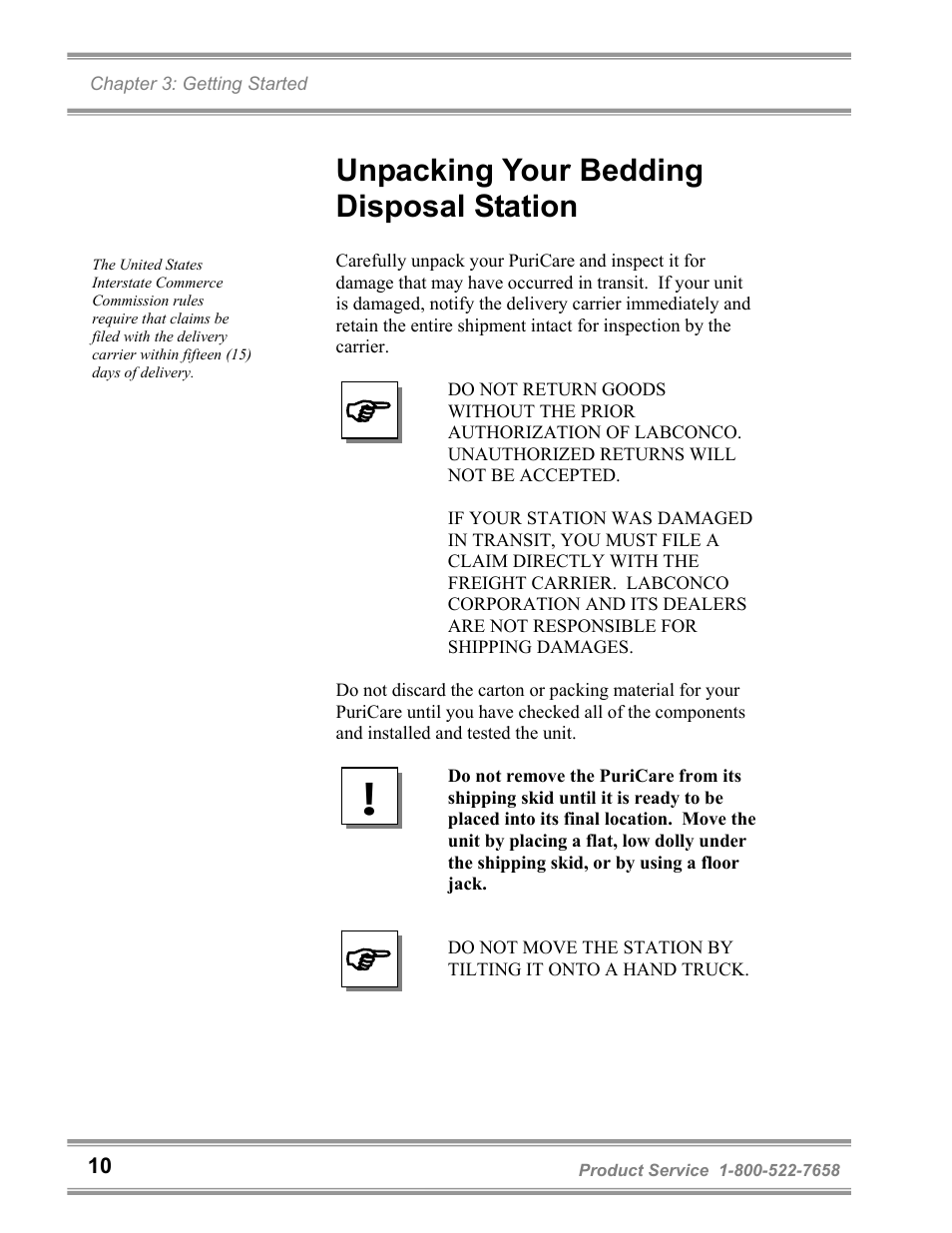 Unpacking your bedding disposal station | Labconco PuriCare Bedding Disposal Stations 3840020 User Manual | Page 14 / 59