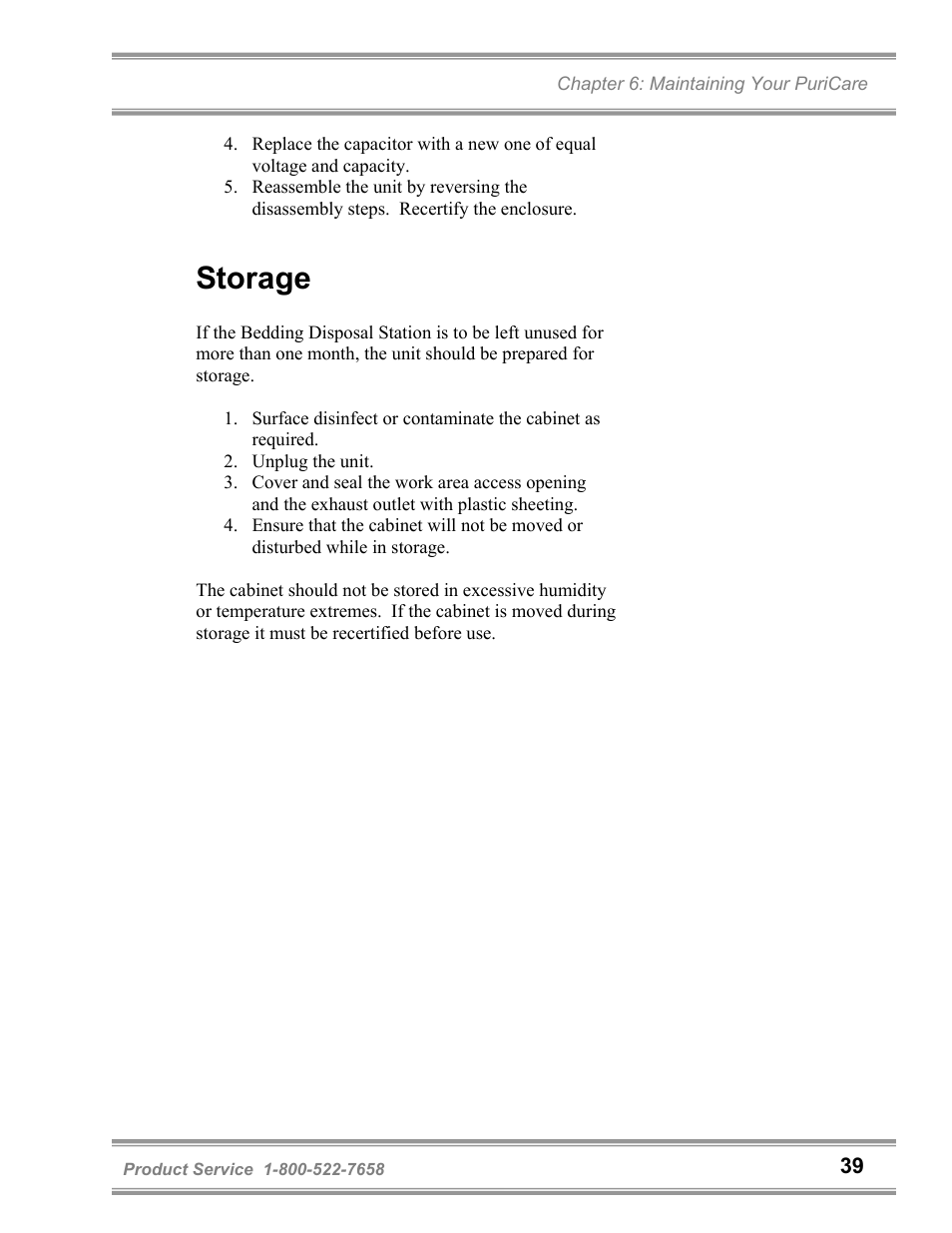 Storage | Labconco PuriCare Bedding Disposal Stations 3840020 User Manual | Page 43 / 59