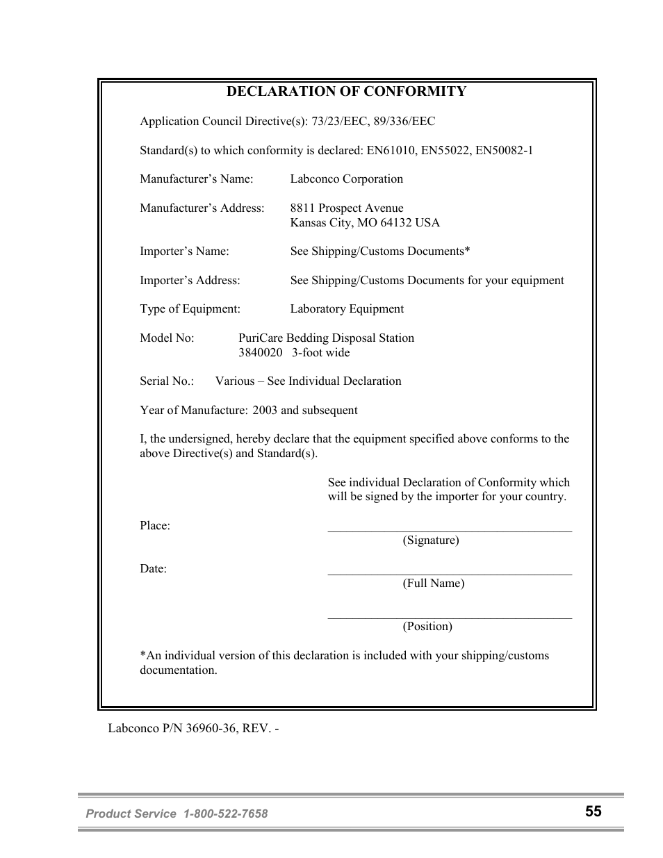 Labconco PuriCare Bedding Disposal Stations 3840020 User Manual | Page 59 / 59