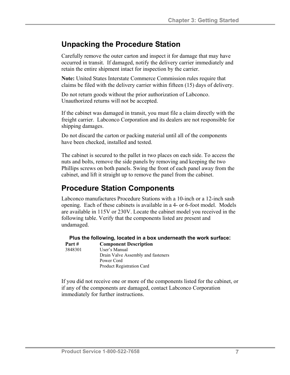 Unpacking the procedure station, Procedure station components | Labconco PuriCare Procedure Stations 38100 User Manual | Page 12 / 70